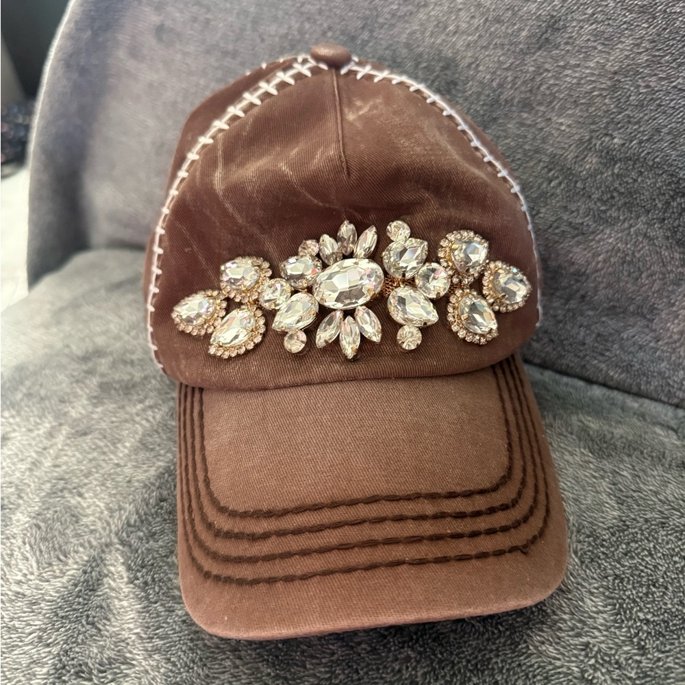 Brown Football Cap with White Stitching